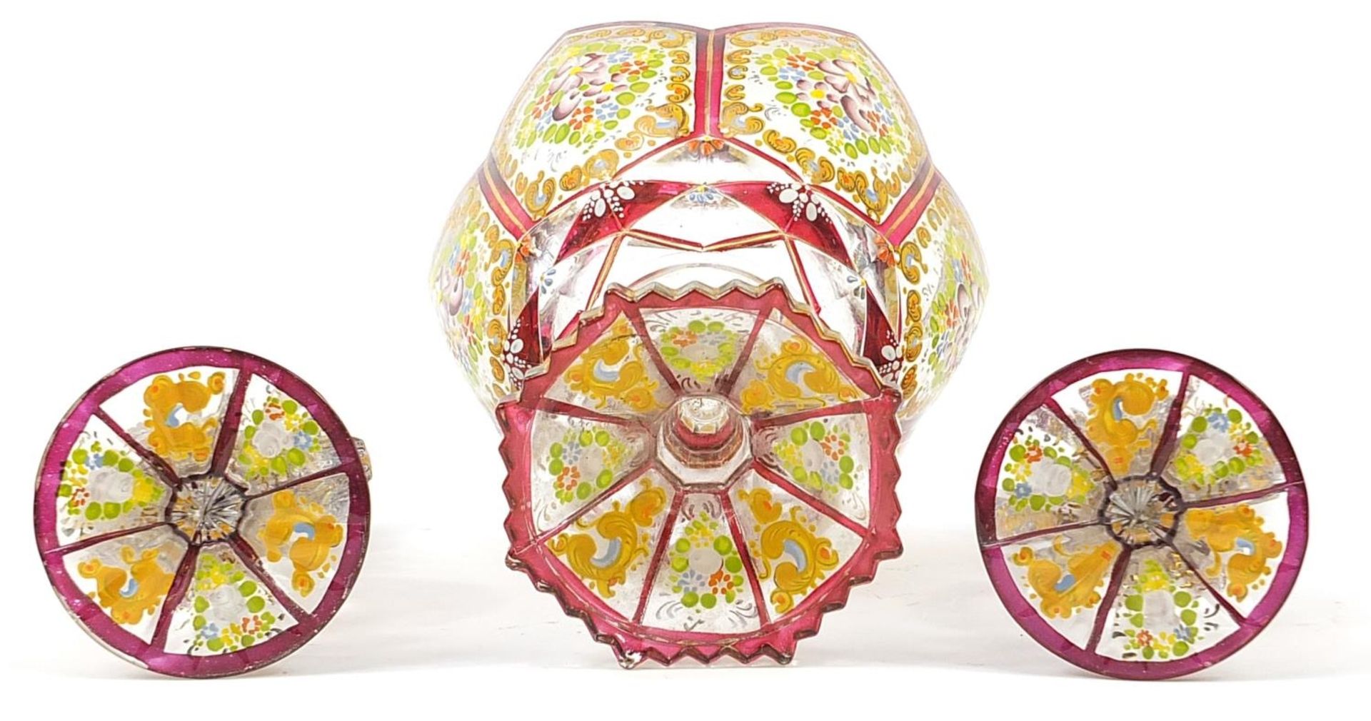Attributed to Moser, Bohemian ruby flashed glass three piece garniture comprising centre bowl and - Image 3 of 3