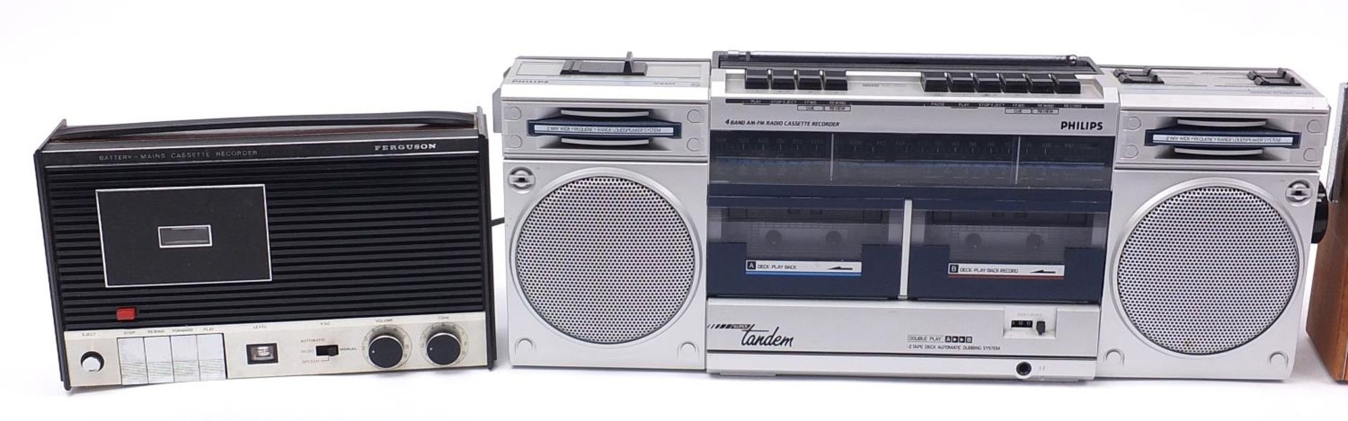 Three vintage radios and an eight day mantle clock including Philips radio cassette recorder model - Image 2 of 4