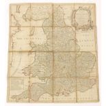 Antique canvas backed Bowles post map of the Roads through England and Wales, 56cm x 49.5cm