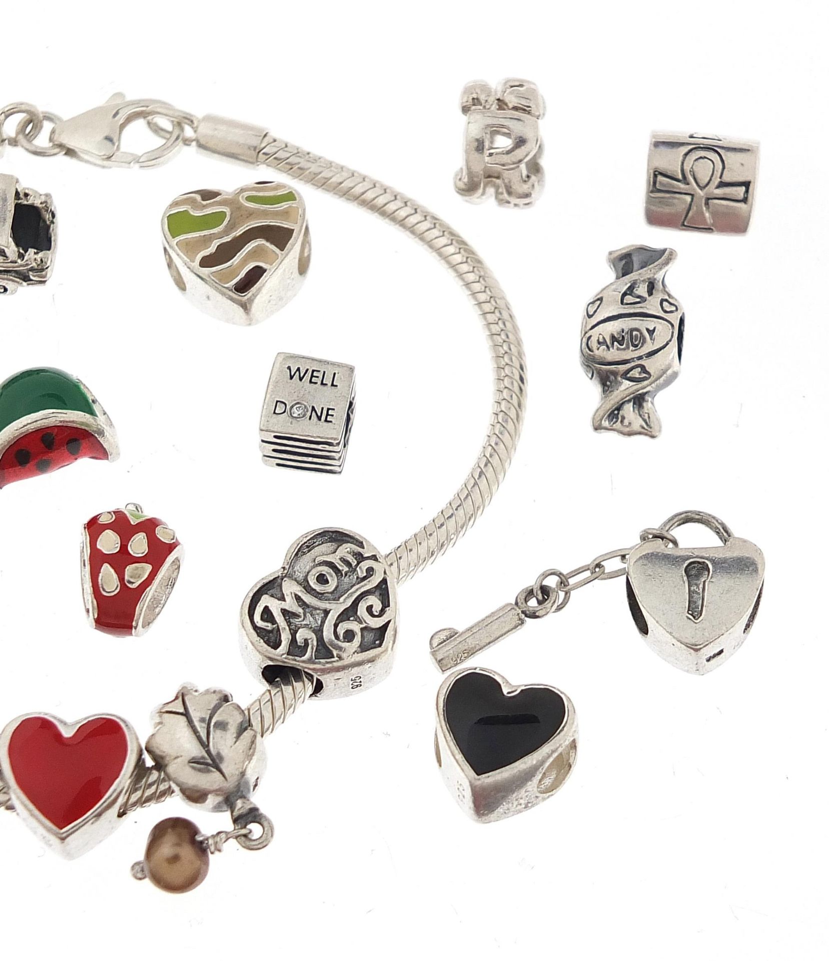 Pandora design Silver charm bracelet with a selection of silver charms, some enamel, the bracelet - Bild 3 aus 3