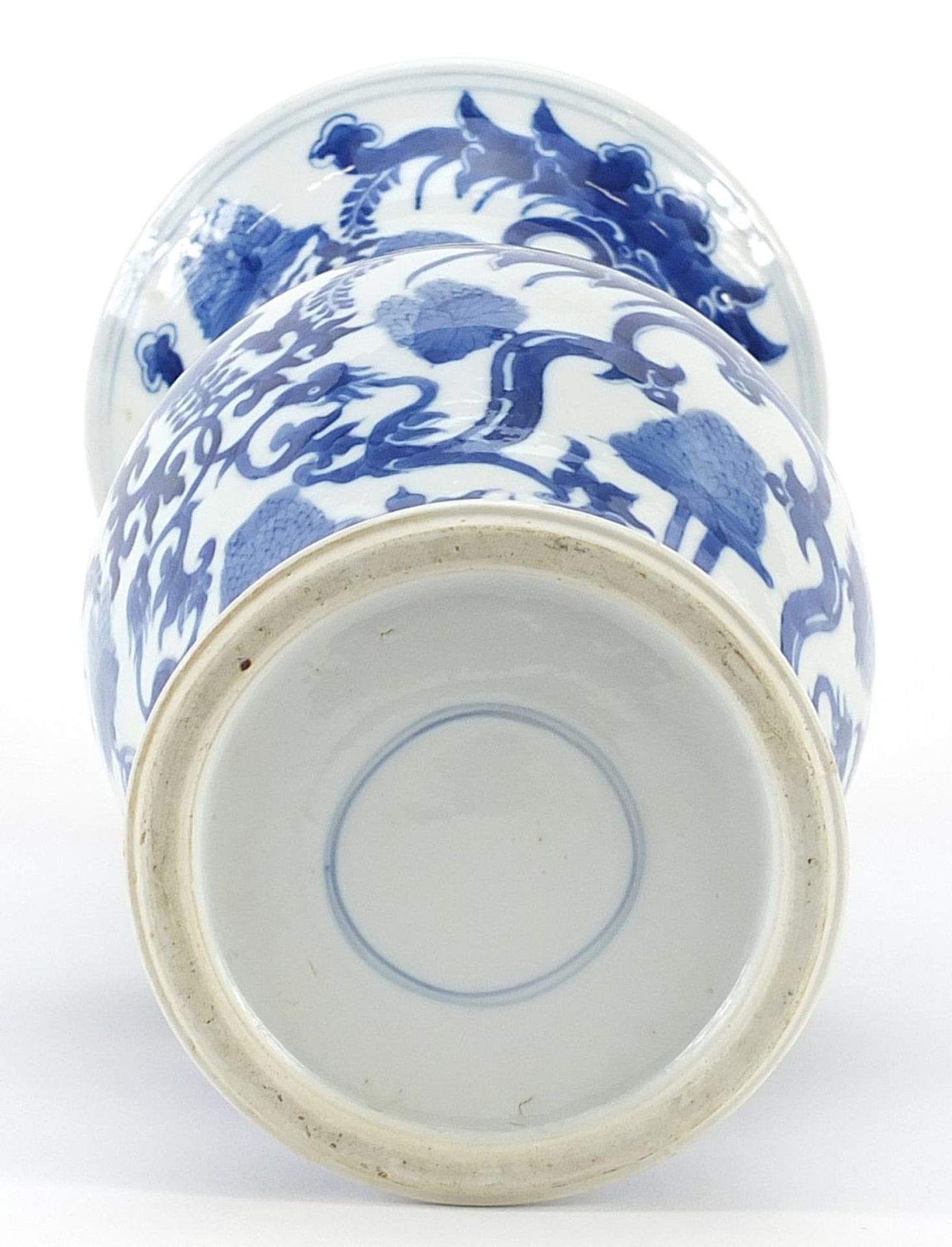 Chinese blue and white porcelain Yen Yen vase hand painted with flowers, Kangxi blue ring marks to - Image 3 of 3