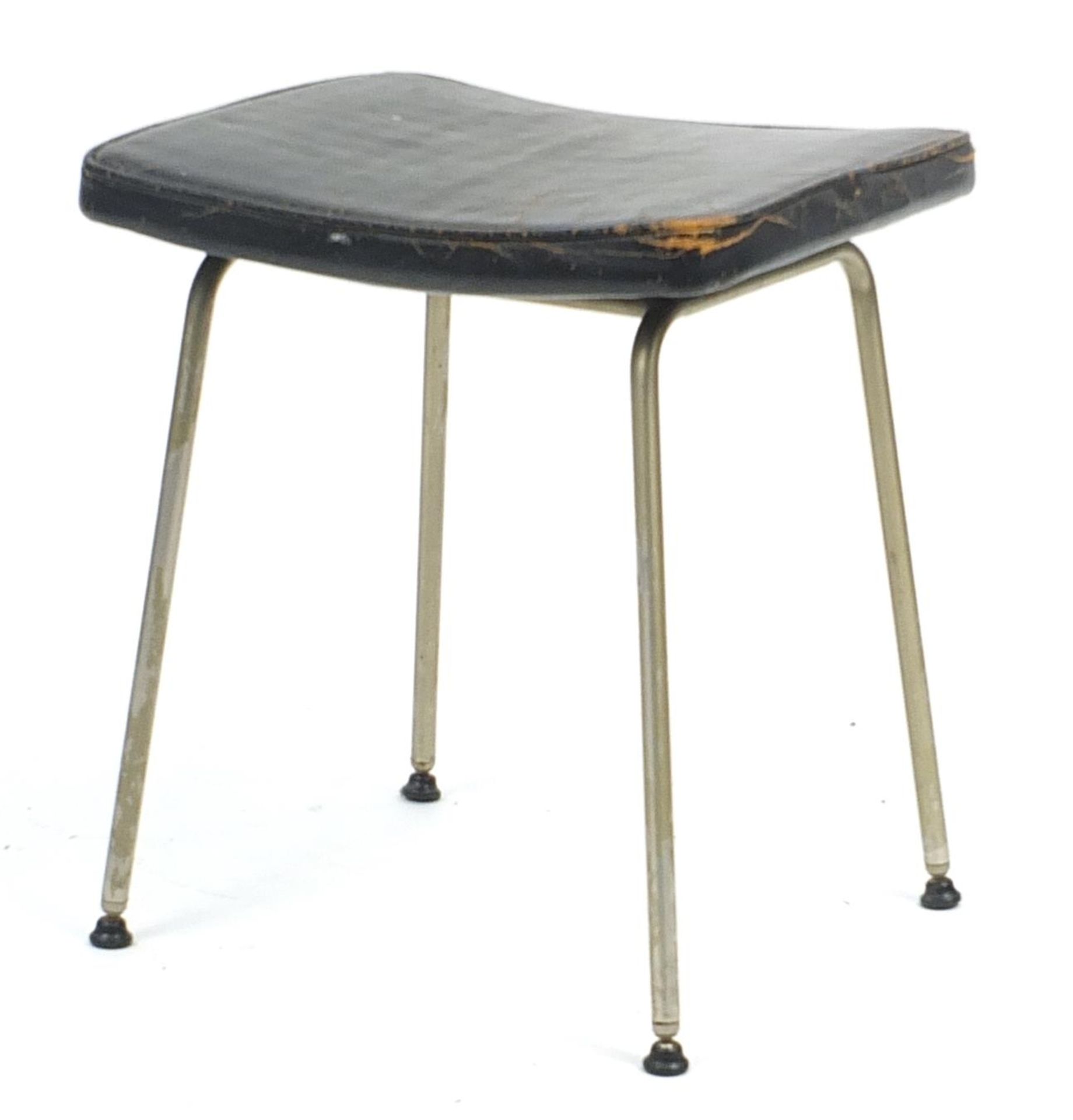 Stag, vintage industrial stool with leather seat, 44cm high