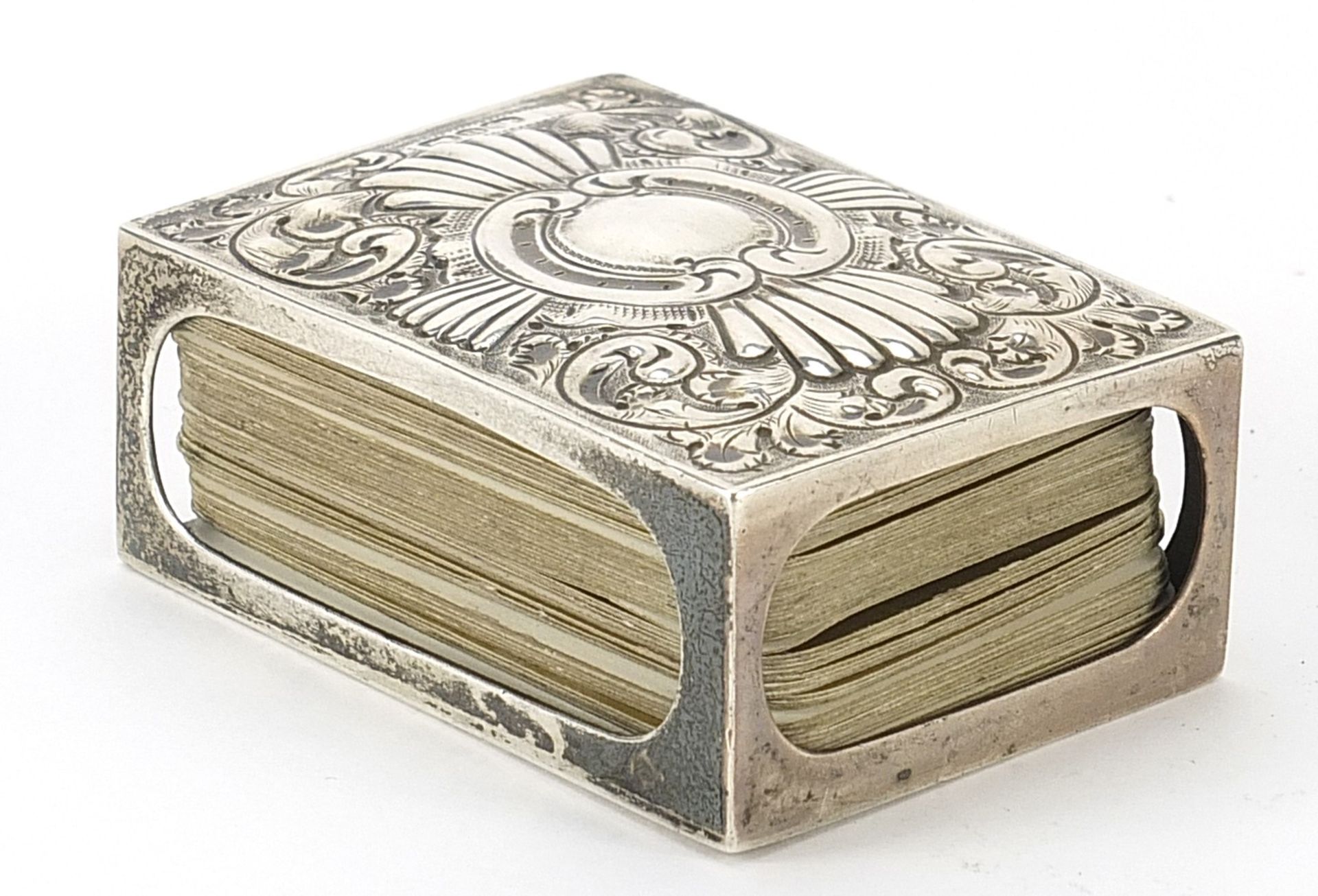 Victorian silver matchbox case with embossed decoration, indistinct maker's mark Birmingham 1887, - Image 2 of 4
