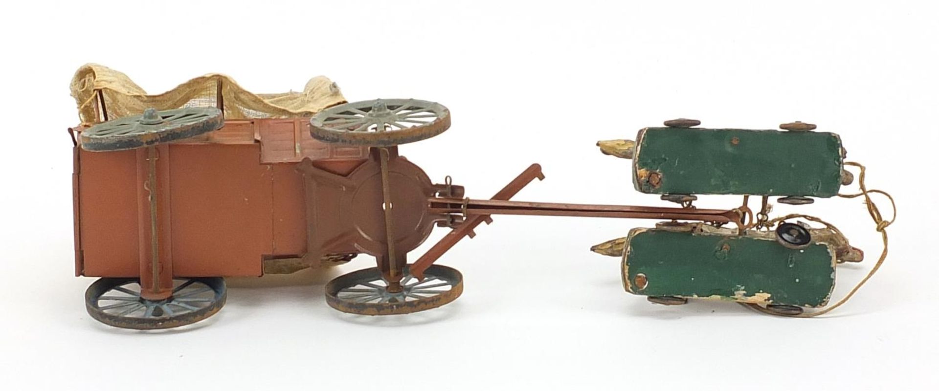 Vintage tinplate wagon with horses, 36cm in length - Image 3 of 3