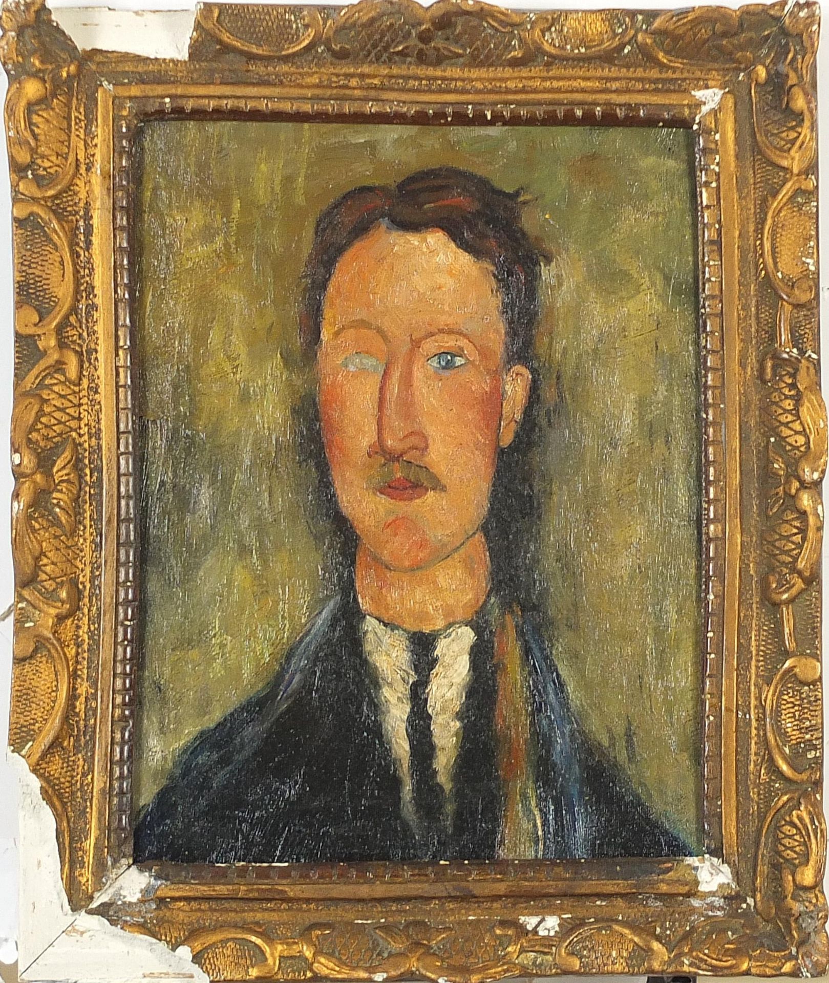 After Amedeo Modigliani - Head and shoulders portrait of a gentleman, Italian school oil on board, - Image 2 of 3