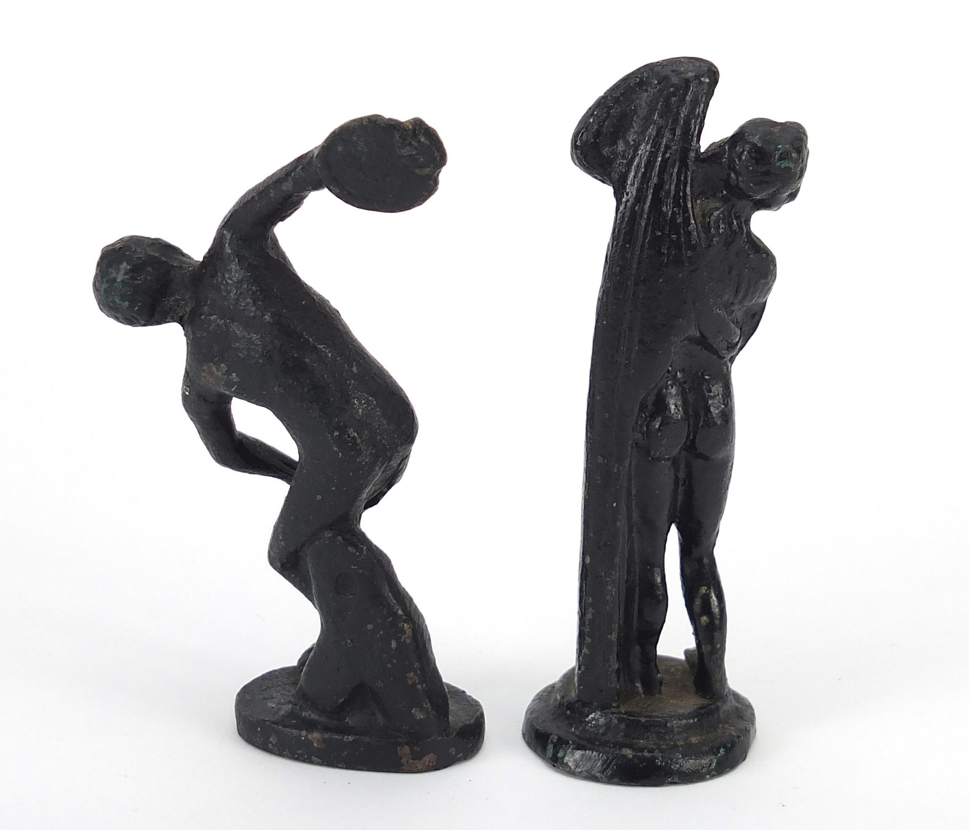 Two bronze metal sculptures including Discobolus, the largest 10cm high - Image 2 of 3
