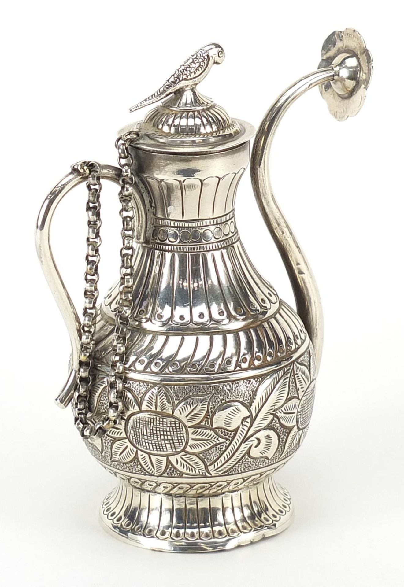 Turkish unmarked silver rosewater sprinkler with bird finial, 13.5cm high, 191.2g - Bild 2 aus 3