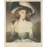 Herbert Sedcote - Portrait of a lady wearing a hat, pencil signed print in colour, embossed blind