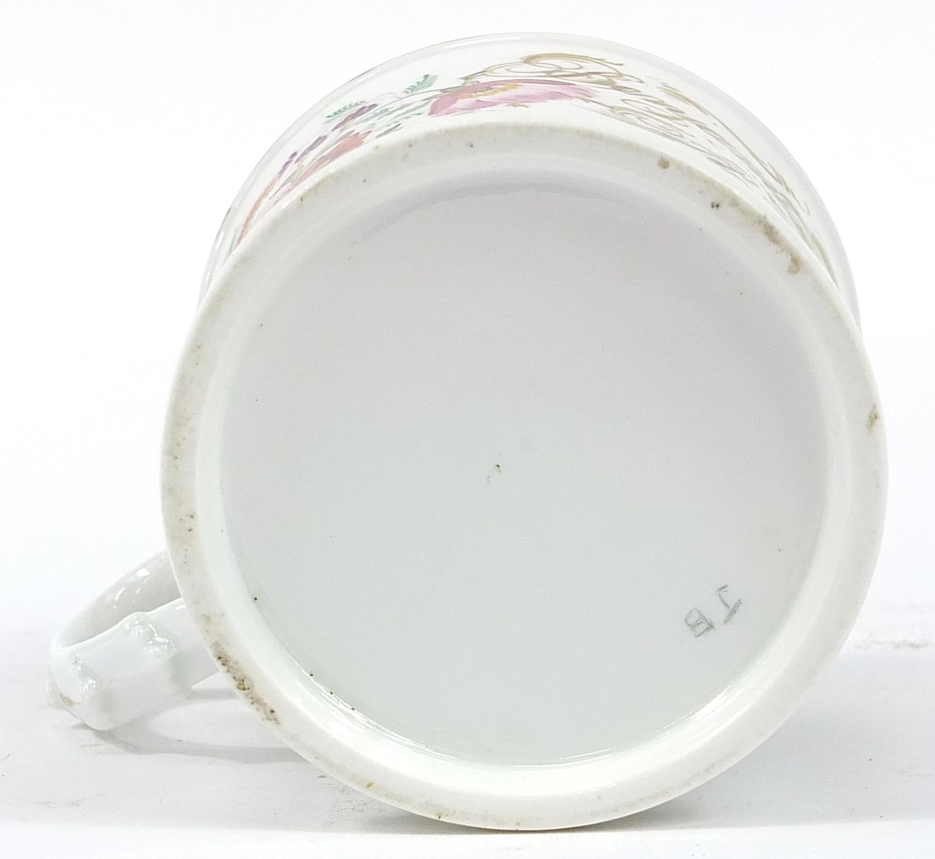 Mid 19th century porcelain mug hand painted with flowers, inscribed Benjamin Bruckwell Amersham - Image 3 of 3