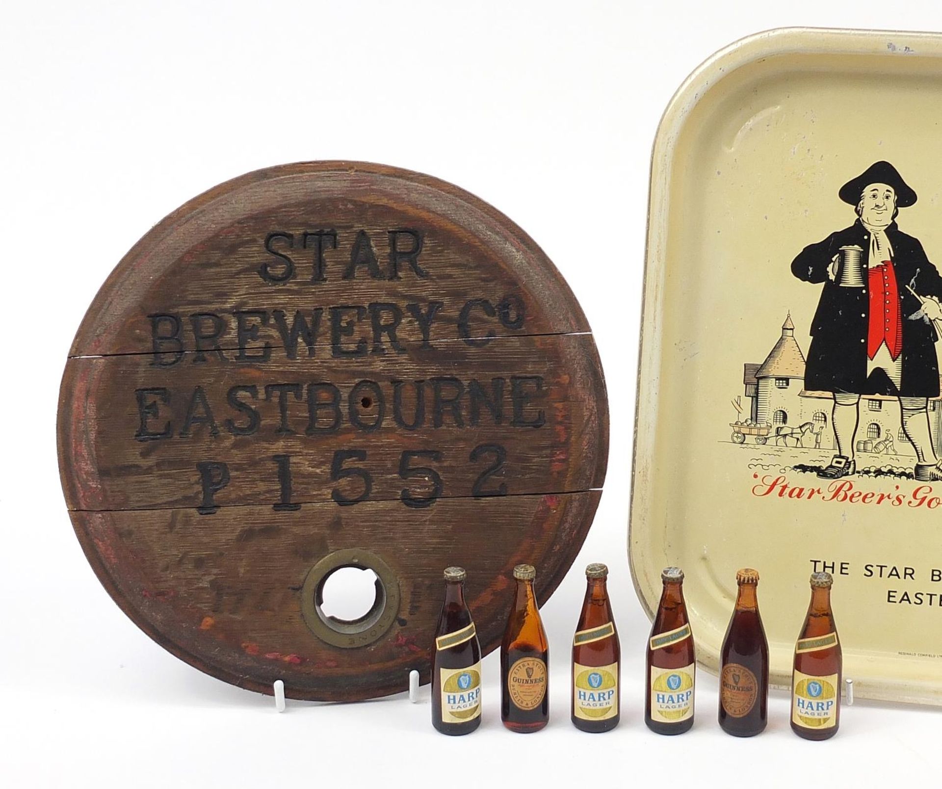 Vintage and later breweriana including Star Brewery Eastbourne wooden plaque, tray and miniature - Image 2 of 3