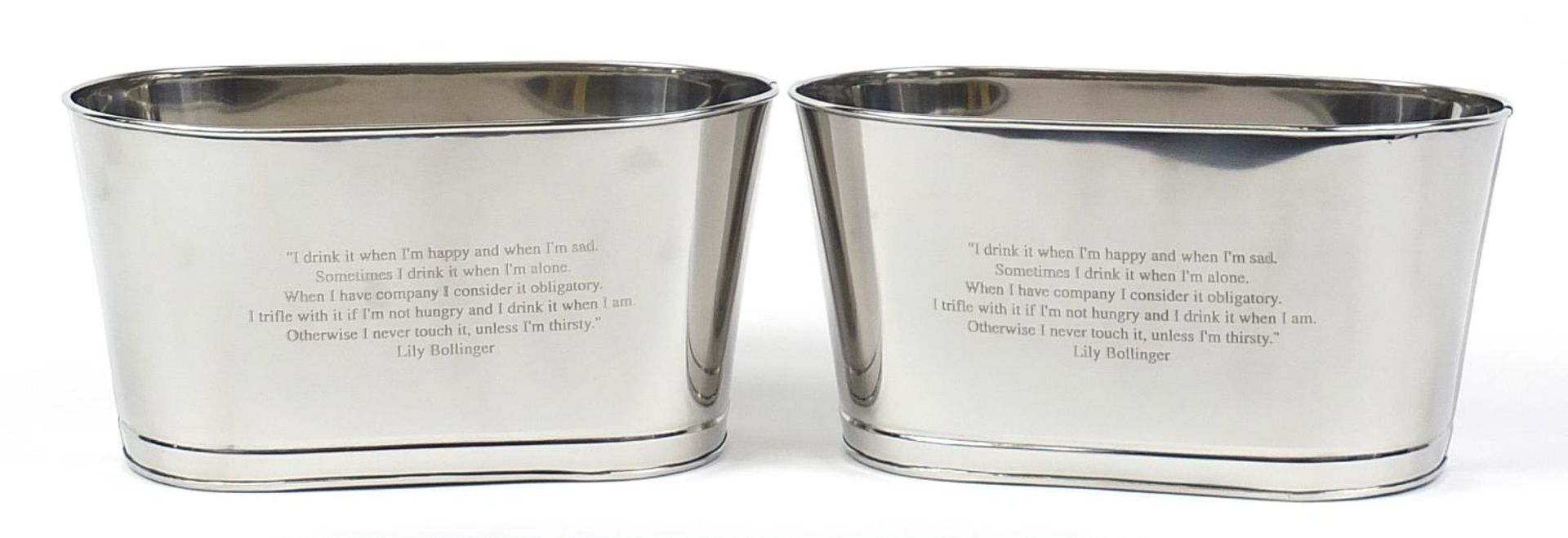 Pair of Champagne buckets with Napoleon Bonaparte and Lily Bollinger mottoes, 18.5cm H x 35cm W x - Image 2 of 3