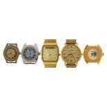 Five vintage and later gentlemen's wristwatches including an Adrem Jump Hour watch, Timex and