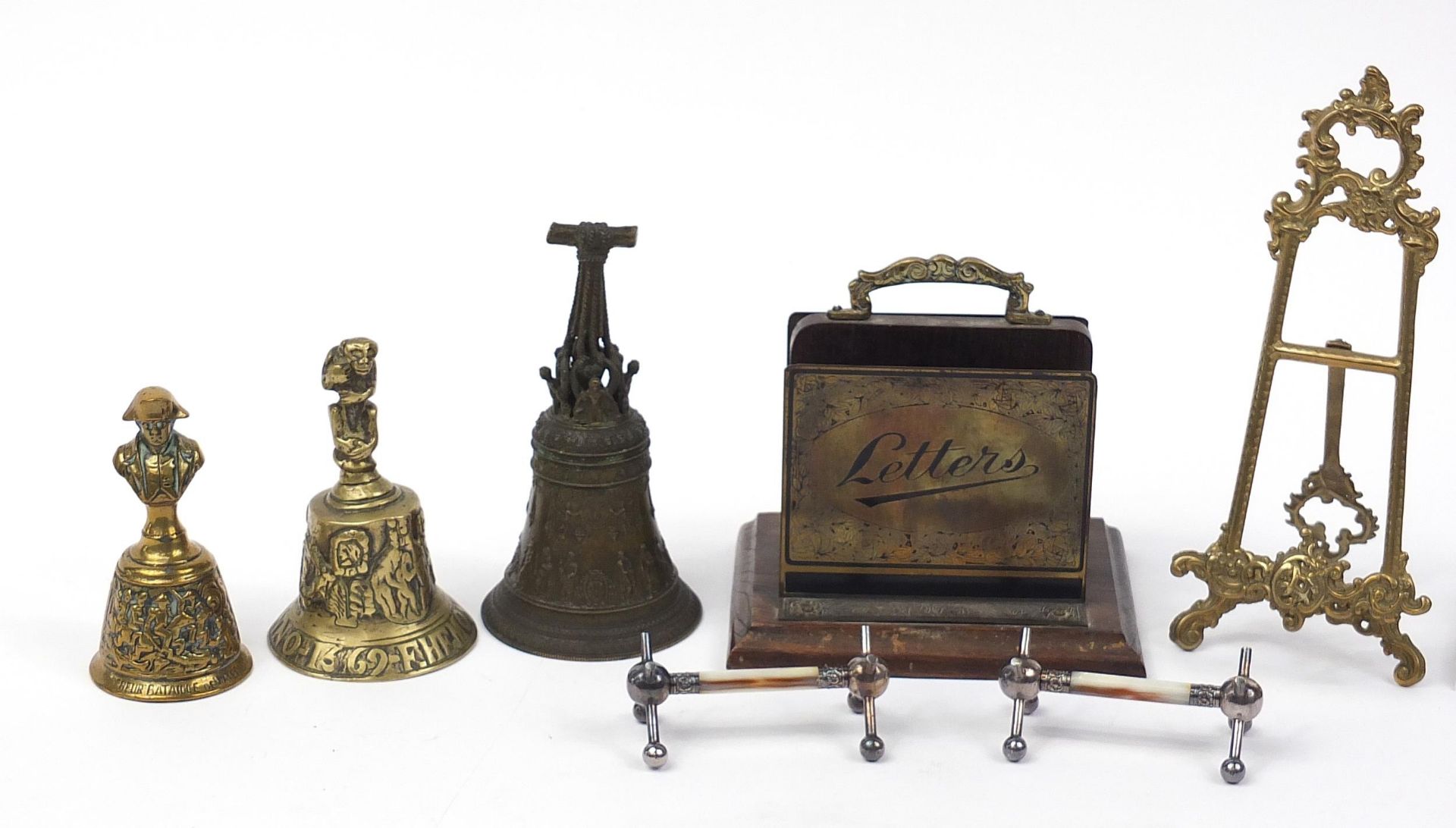 19th century and later metalware including three classical bronzed bells, one with Napoleon - Image 2 of 4