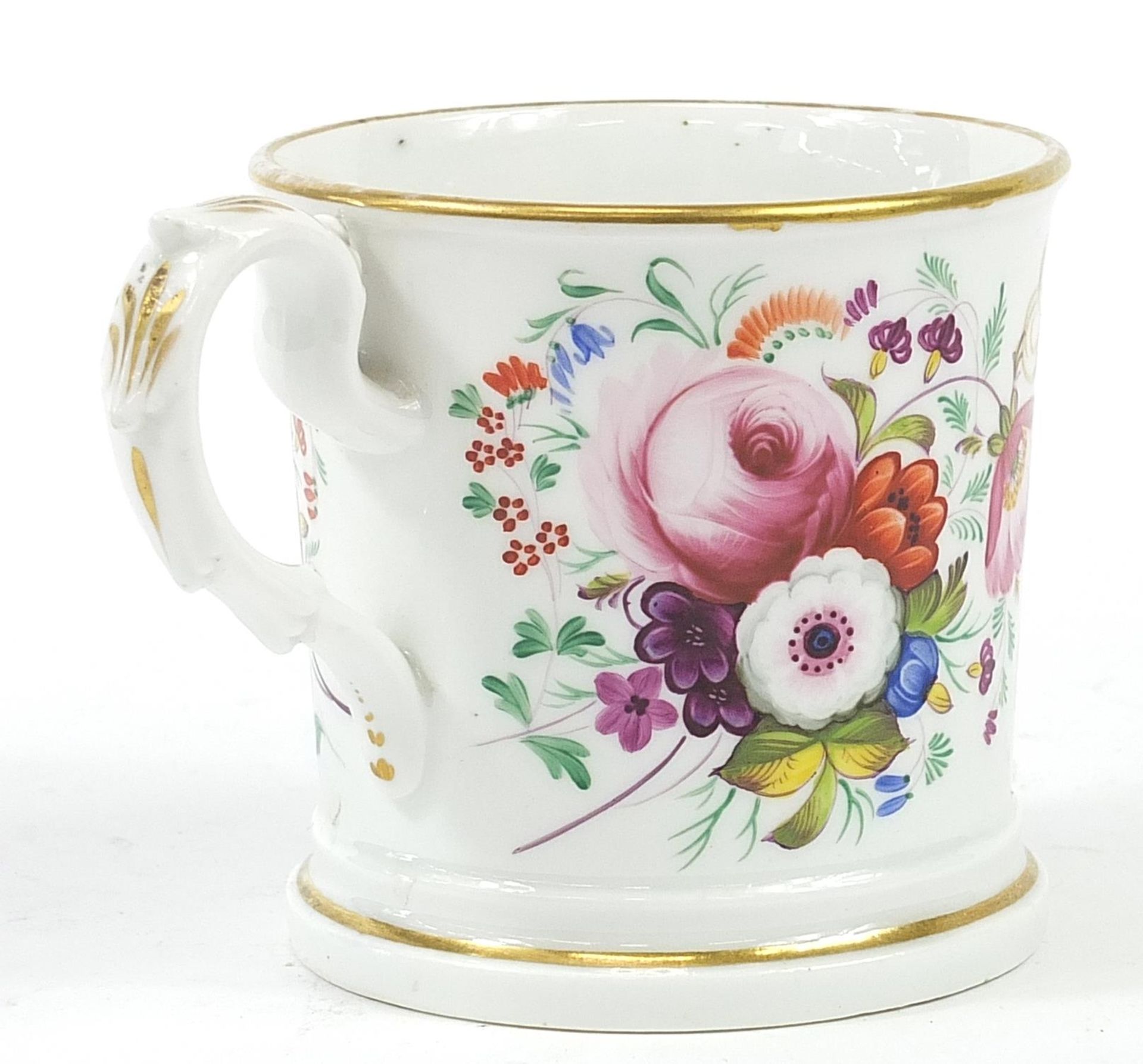 Mid 19th century porcelain mug hand painted with flowers, inscribed Benjamin Bruckwell Amersham - Image 2 of 3