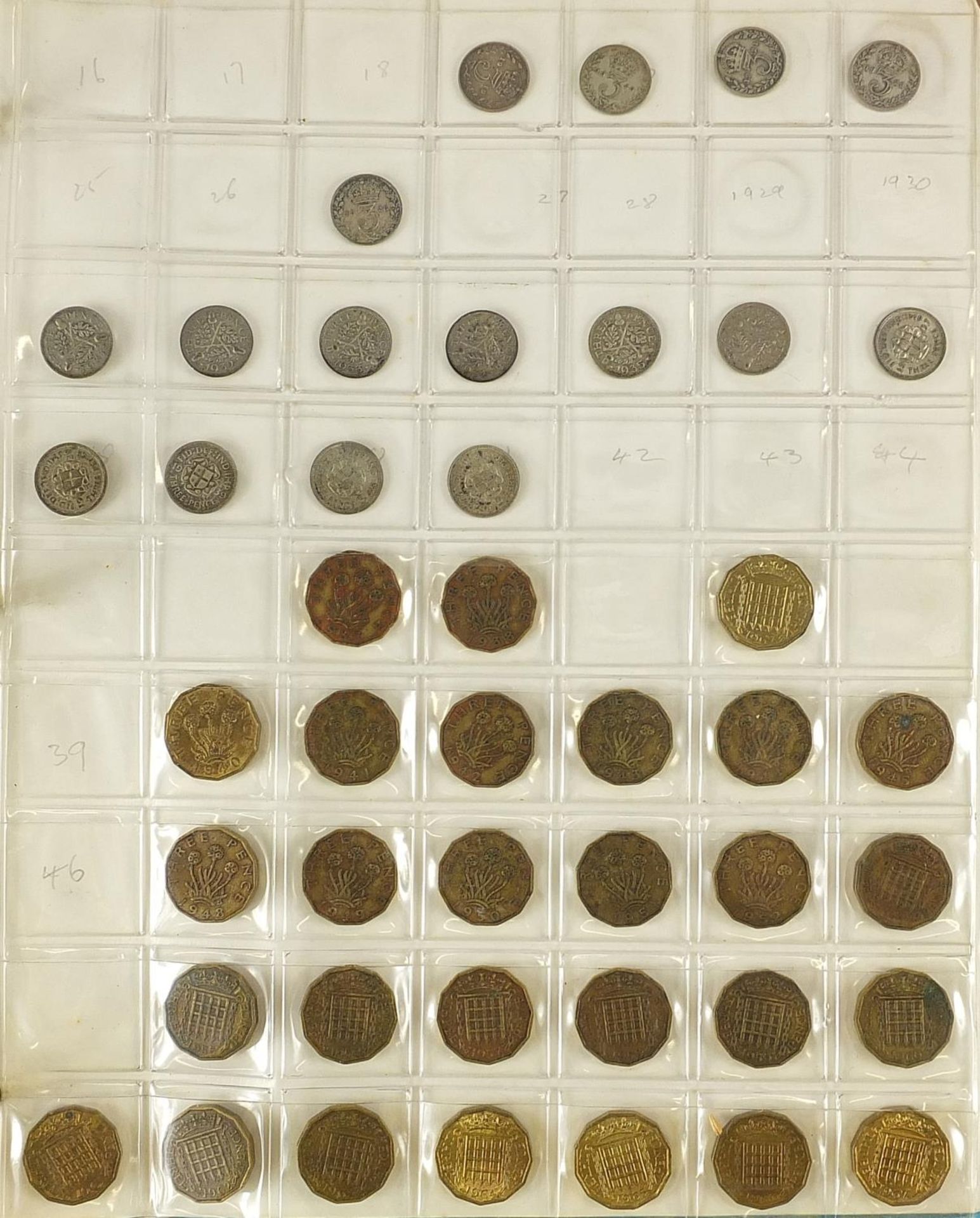 Victorian and later British coinage including silver threepenny bits arranged in an album