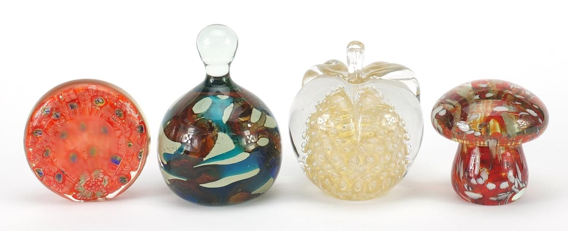 Four glass paperweights including Mdina, the largest 12cm high - Image 2 of 4