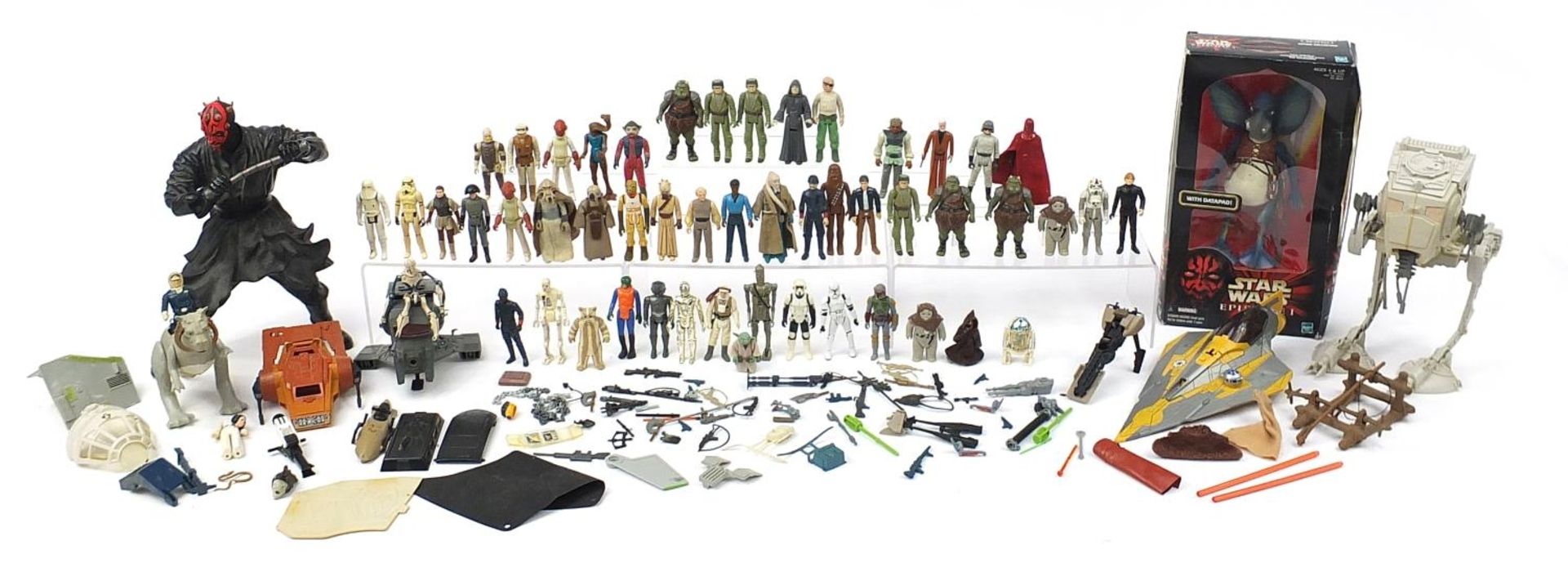Collection of vintage and later Star Wars action figures including Watto with box and Darth Vader