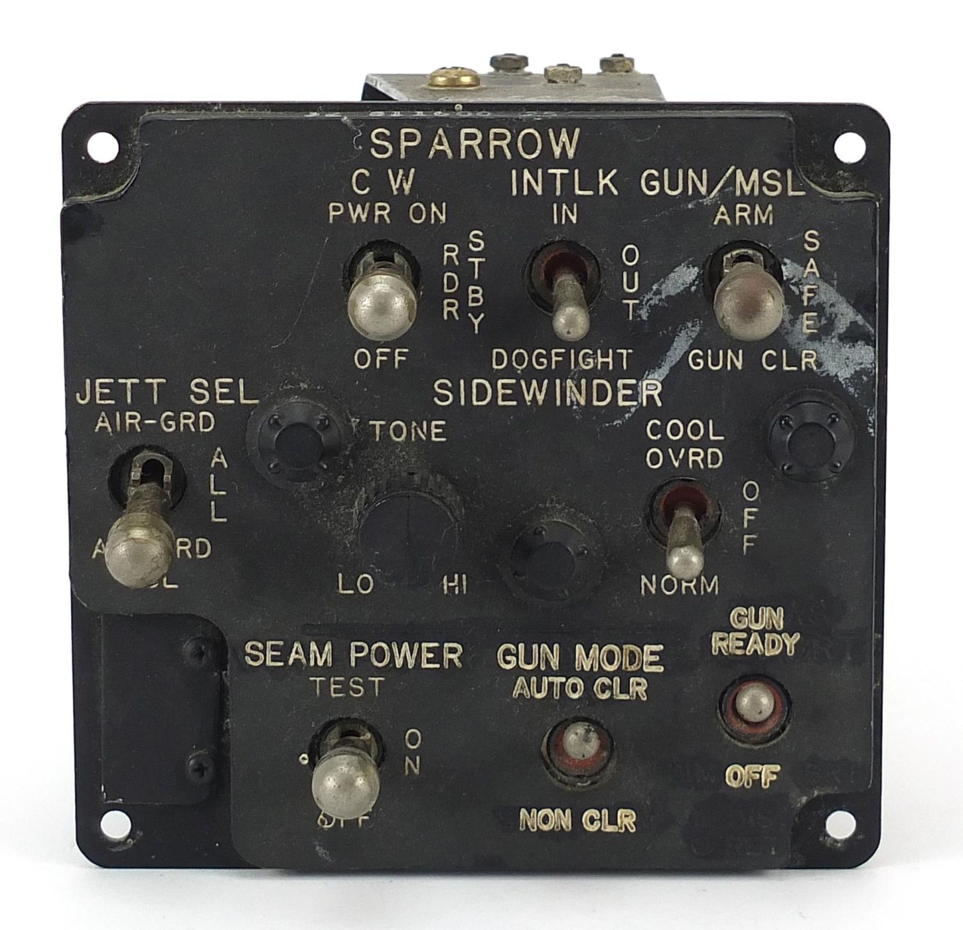 British military interest weapon control panel from an RAF F4 Phantom J numbered 811600 25, 13.5cm