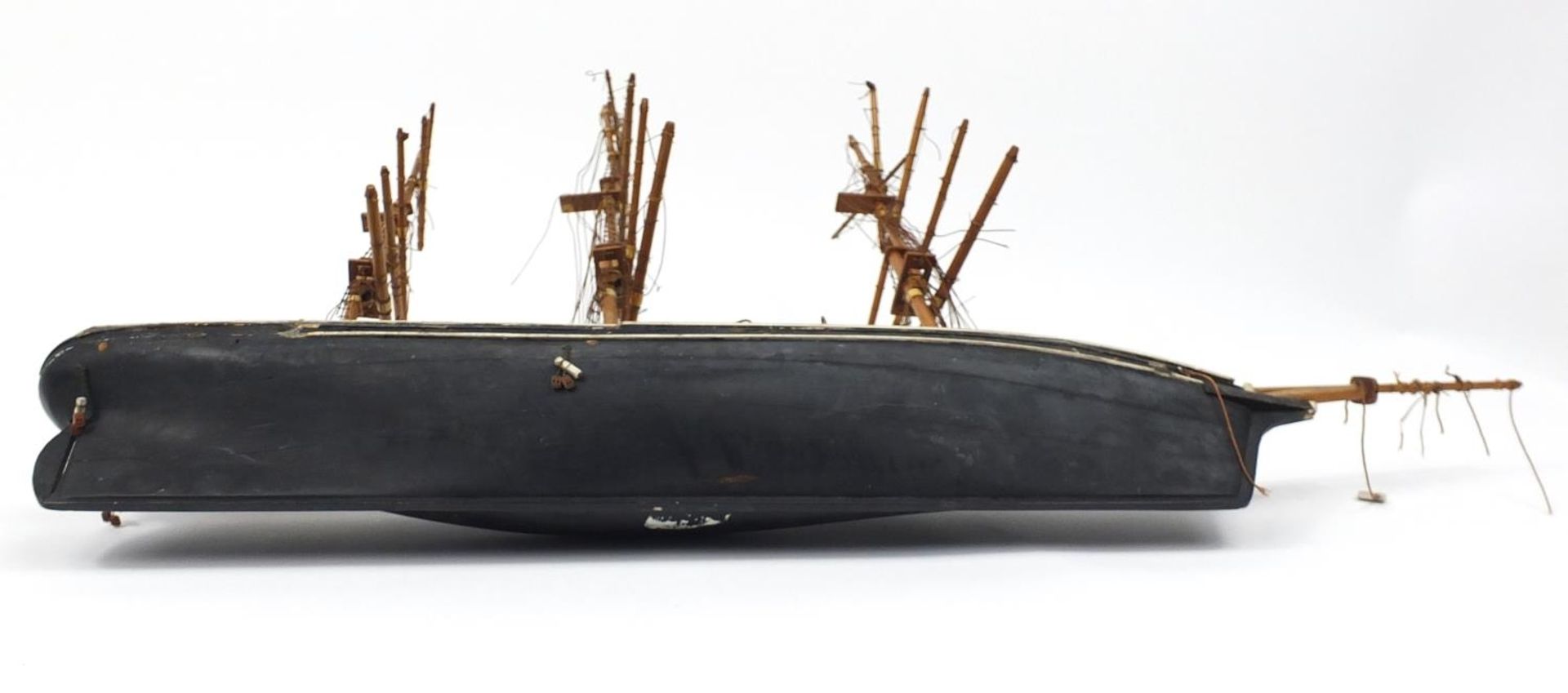 Hand painted wooden model of a rigged sailing ship, 73cm in length - Image 3 of 3
