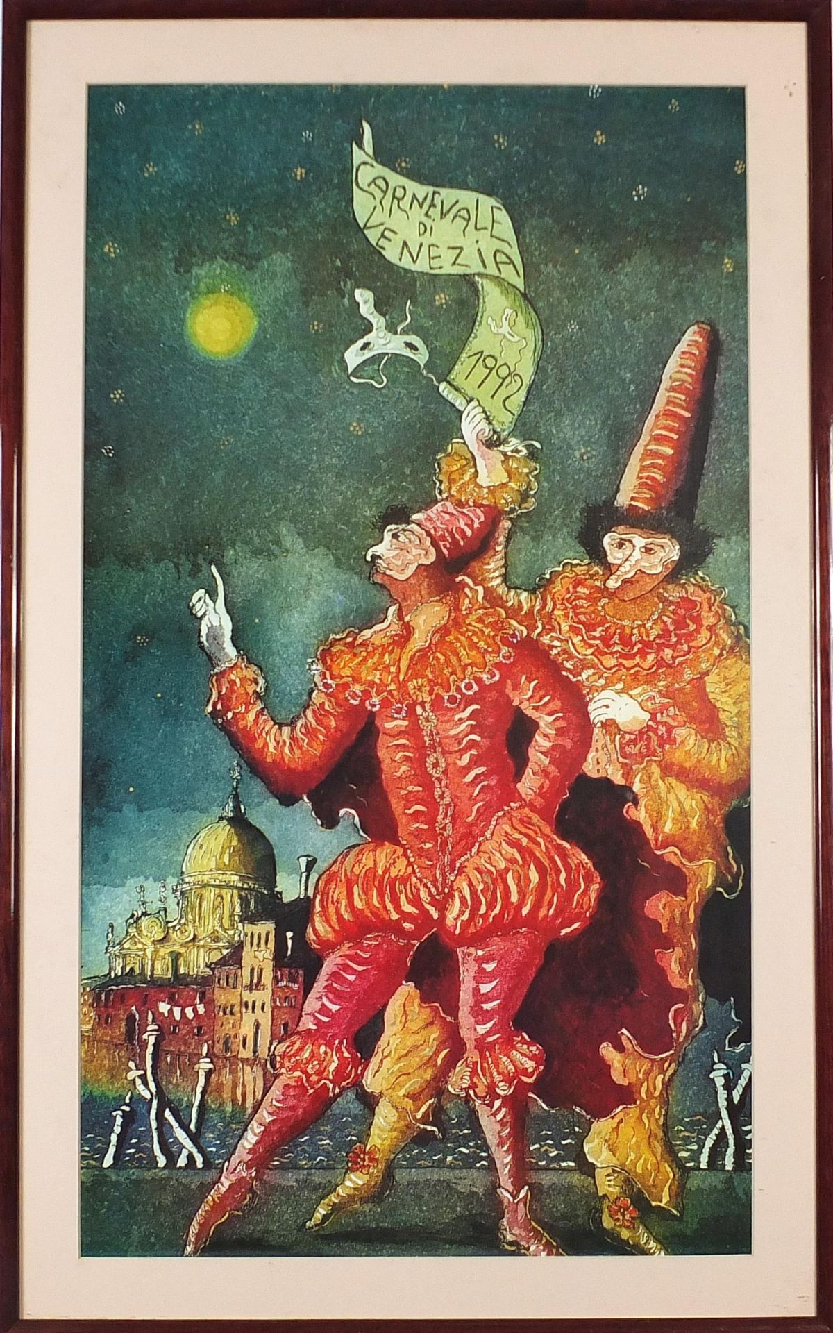 Carneval di Venezia 1992, poster, mounted, framed and glazed, 68cm x 38.5cm excluding the mount - Image 2 of 3