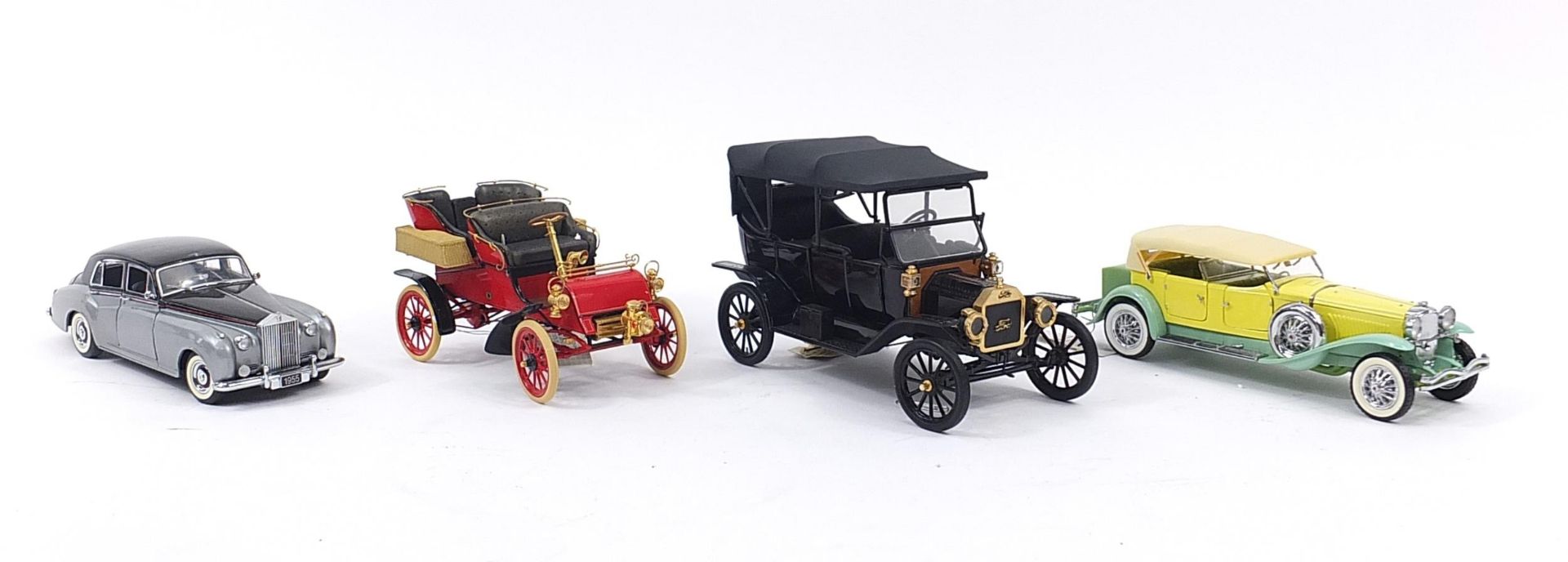 Four Franklin Mint diecast collector's vehicles including 1995 Rolls Royce Silver Cloud 1 and 1911