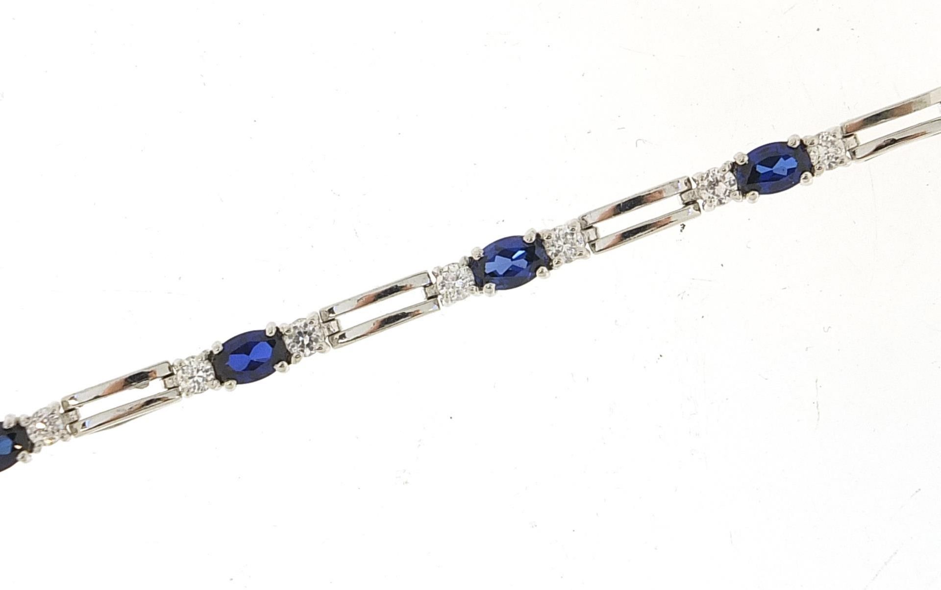 Silver, blue sapphire and cubic zirconia bracelet, 20cm in length, 9.8g