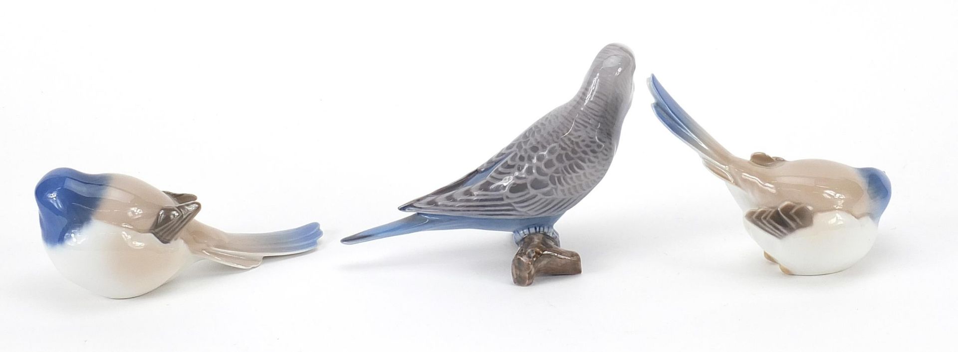 Bing & Grundell, three Danish porcelain birds including a budgie, the largest 14cm in length The - Image 2 of 3