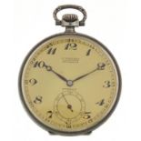 Eterna, Art Deco silver open face pocket watch retailed by A Voelkel, the movement numbered 2533871,