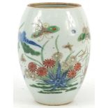 Chinese wucai porcelain vase hand painted with butterflies amongst flowers, 15cm high Overall in