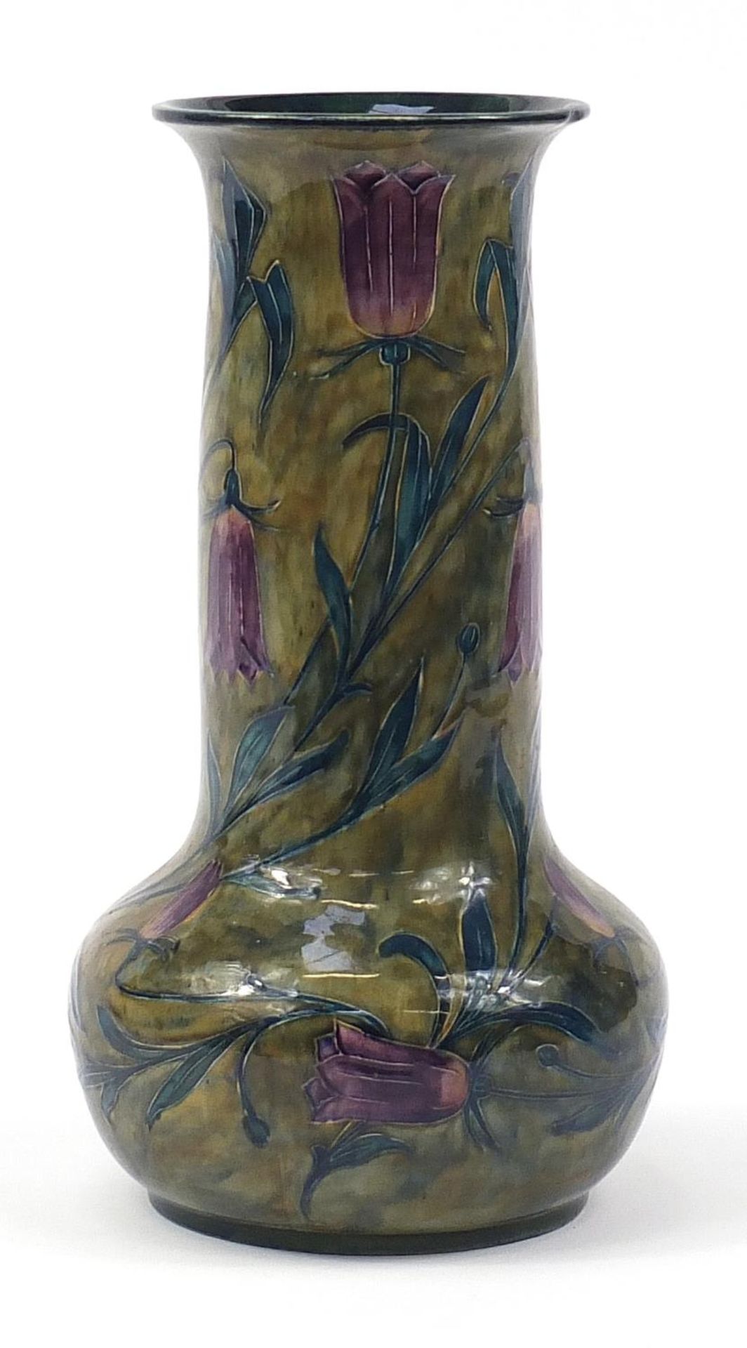 S Hancock & Sons, large Morris ware vase hand painted with violets, 36.5cm high Some general crazing