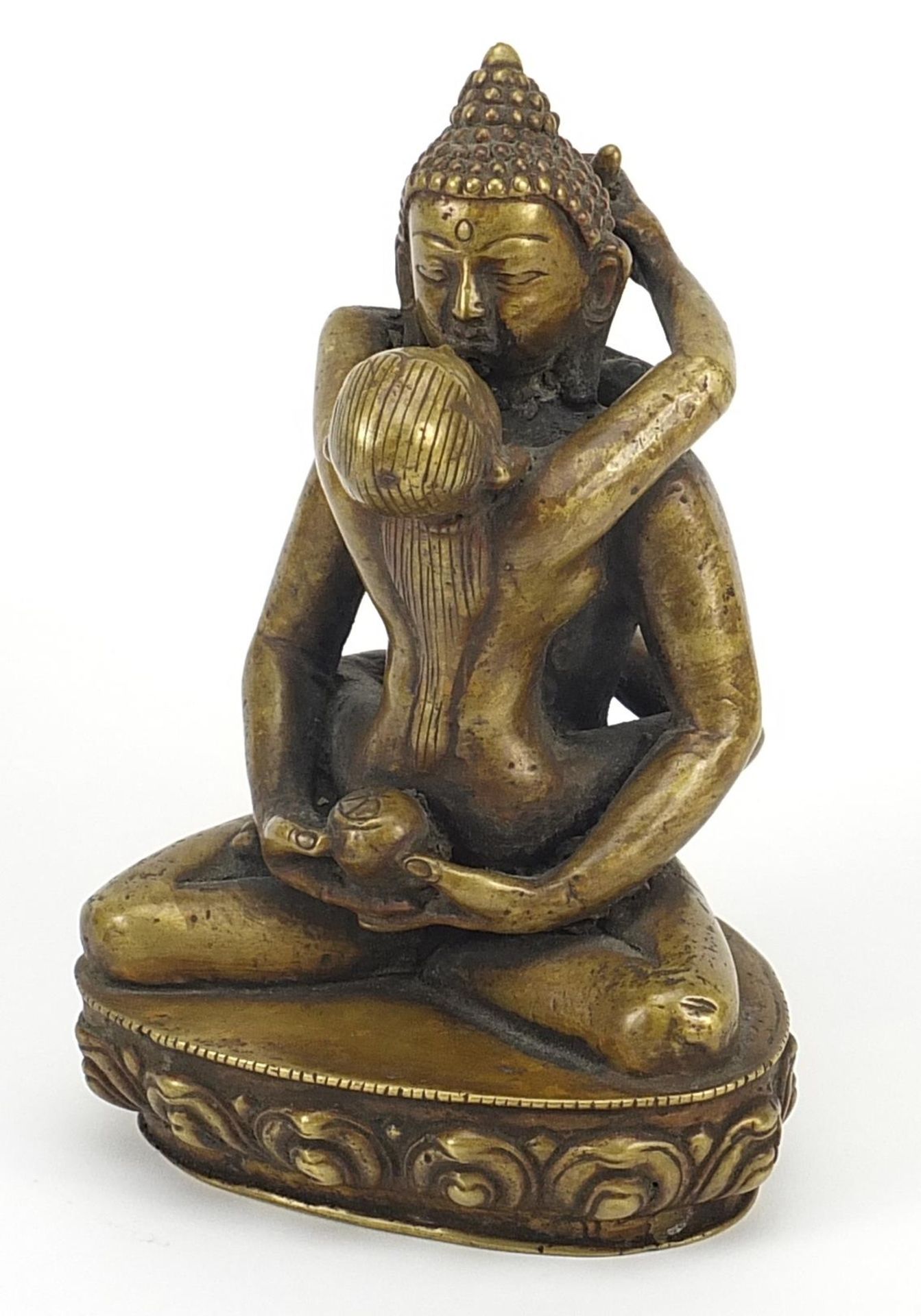 Nepalese patinated bronze study of a girl with child, 18cm high