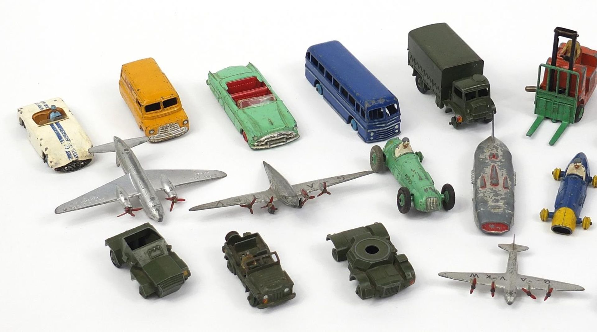 Collection of vintage Dinky diecast vehicles and aeroplanes including Red Cross van and racing cars - Image 2 of 3
