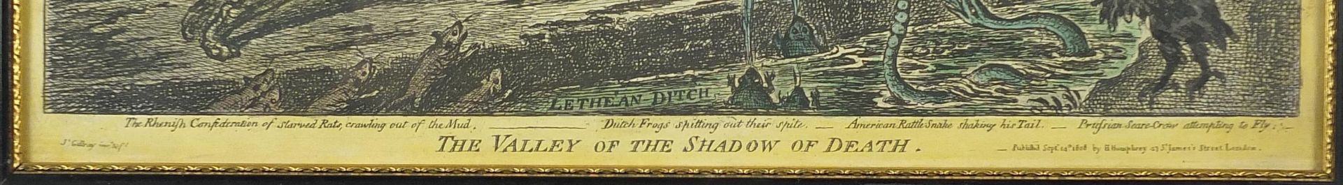 After James Gillray - The valley of the shadow of death, satirical print in colour, framed and - Image 3 of 5