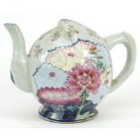 Chinese porcelain underglaze blue and famille rose porcelain teapot in the form of a peach hand