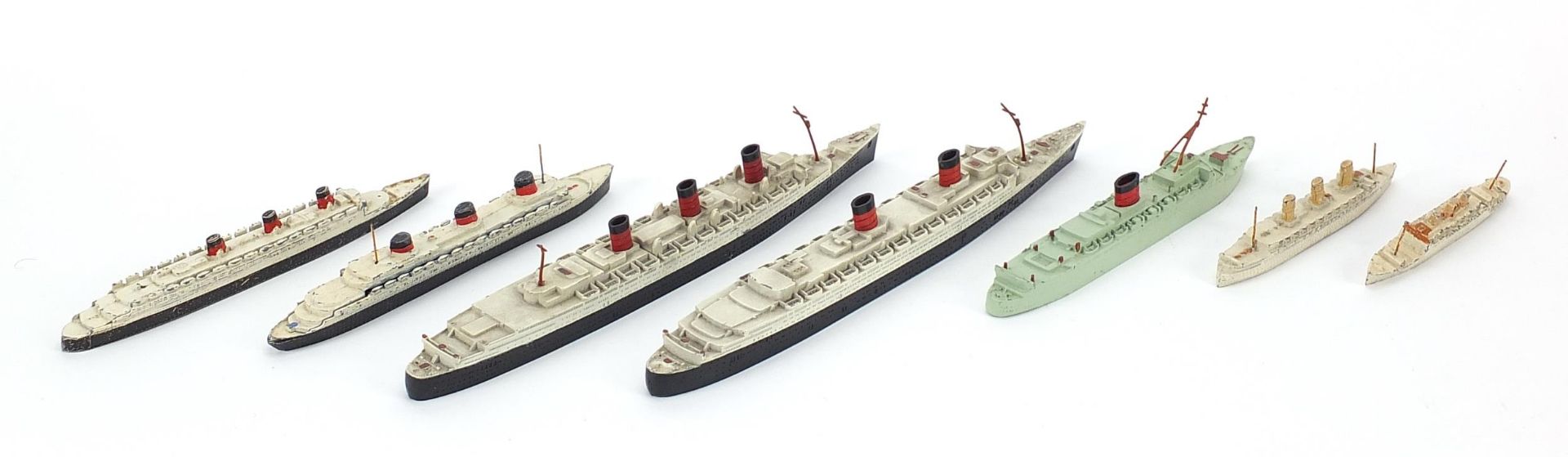 Seven Dinky and Tri-ang diecast metal ships