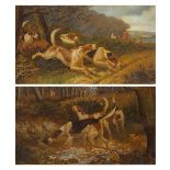 Edward Algernon Stuart Douglas - Foxhounds and huntsmen, pair of heightened prints in colour,