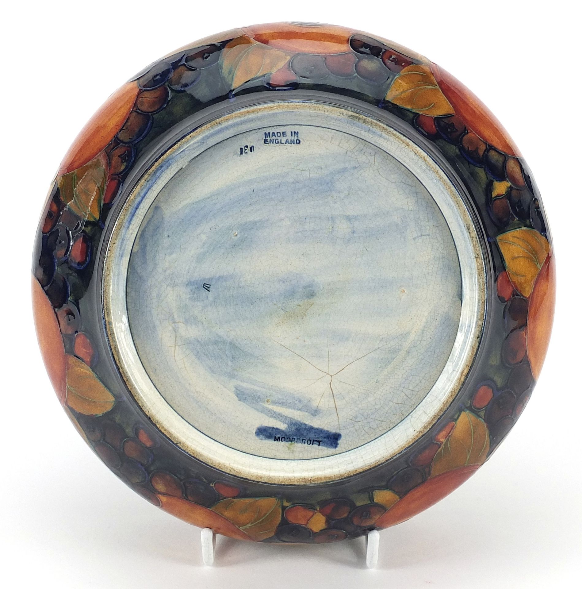 William Moorcroft pottery bowl with silver plated rim hand painted with flowers, 21cm in diameter - Image 3 of 3