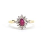 18ct gold ruby and diamond ring, size O, 3.4g