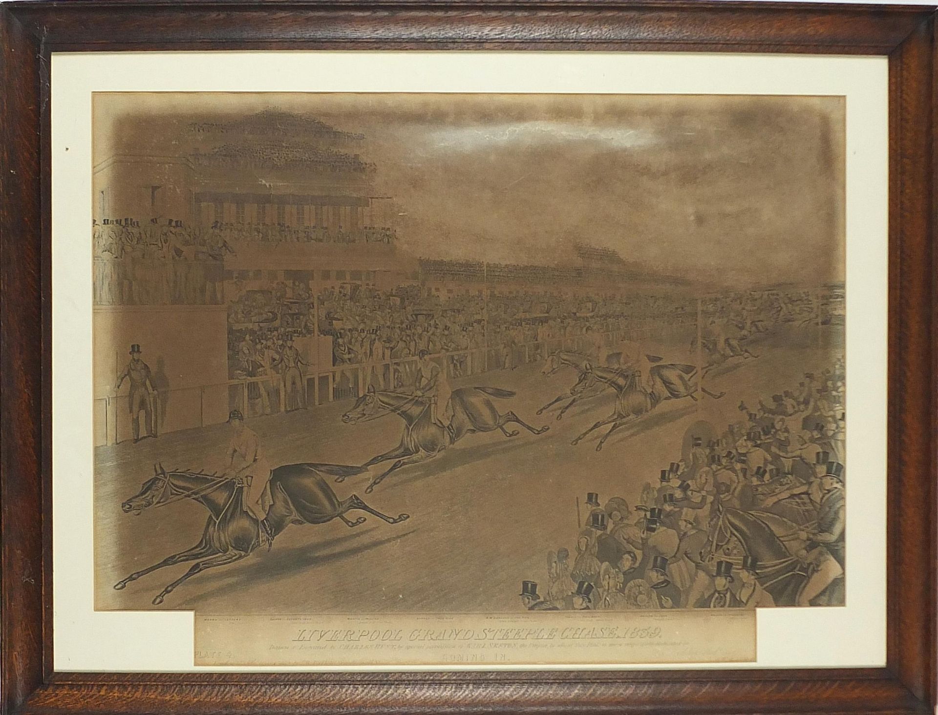 After Charles Hunt - Liverpool Grand Steeplechase, 1839, coming in, antique print, mounted, framed - Image 2 of 4