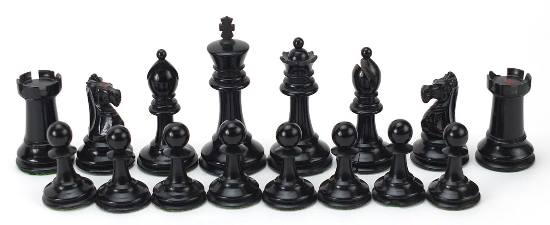 Ebony and boxwood Staunton pattern chess set with folding board, the largest pieces each 8cm high - Image 4 of 7