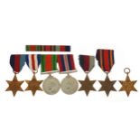 Seven British military World War II medals including five stars