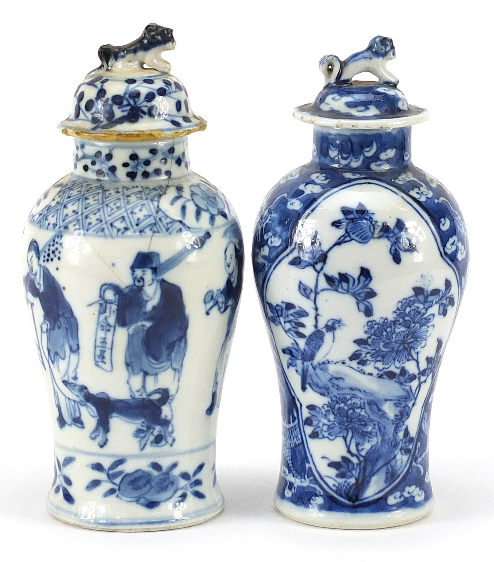 Two Chinese blue and white porcelain baluster vases with covers, hand painted with birds amongst - Image 2 of 3