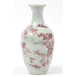 Chinese porcelain vase hand painted in iron red with a continuous river landscape, 27.5cm high