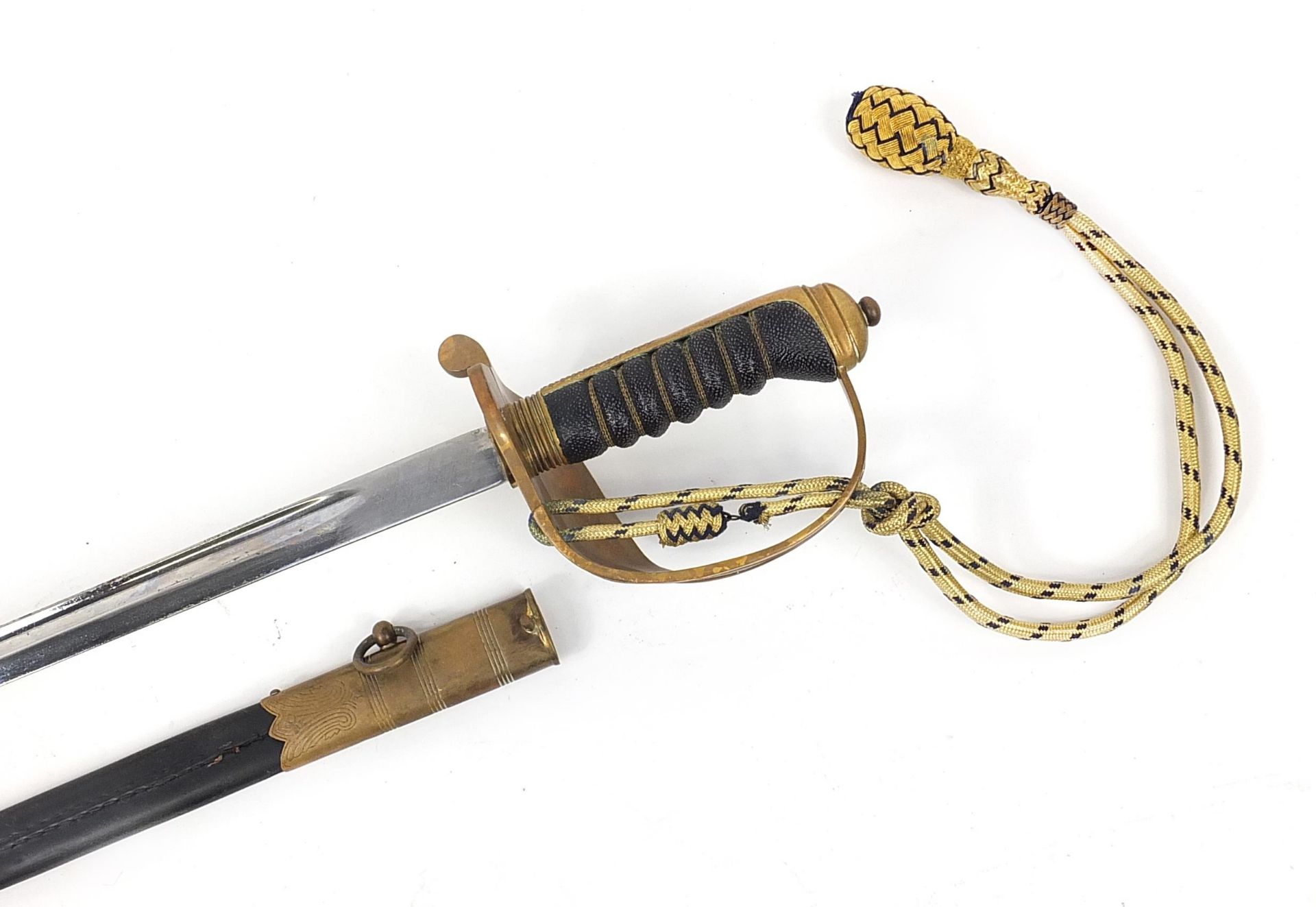 Elizabeth II naval interest dress sword with scabbard by Wilkinson, 96cm in length