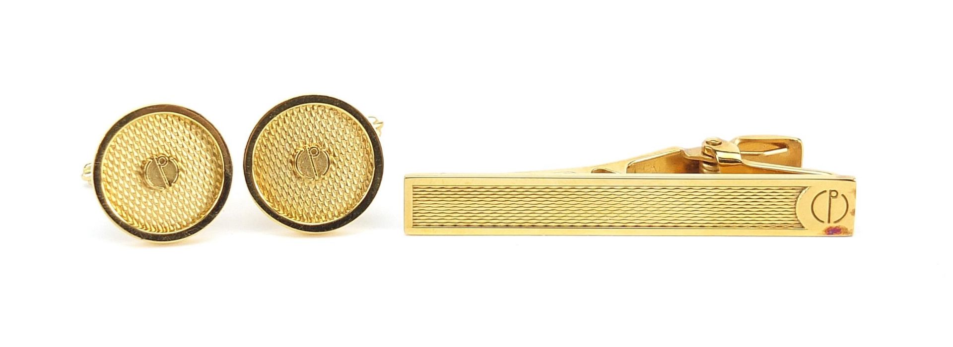 Dunhill, pair of gold plated cufflinks and tie clip with fitted box, the tie clip 5.2cm in length - Bild 2 aus 5