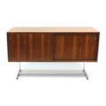 Richard Young for Merrow Associates, 1970's rosewood and chrome sideboard with a pair of sliding