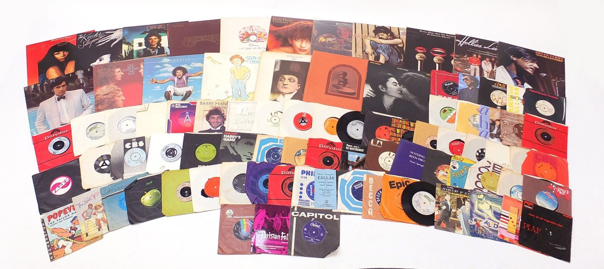 Vinyl LP's and 45 rpm records including George Harrison, The Concert for Bangladesh box set, Leo