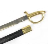 Military interest sabre with scabbard and steel blade, 77cm in length