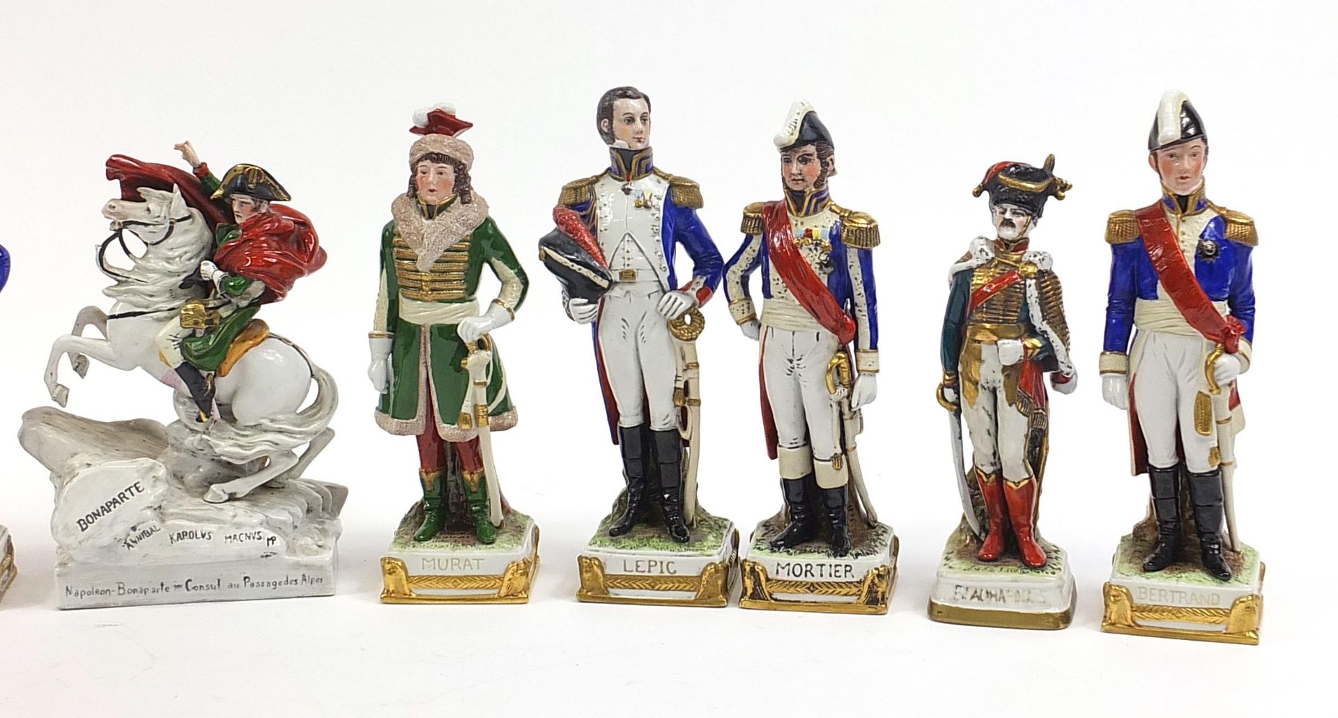 Military interest continental porcelain figures including Napoleon Bonaparte on horseback and - Image 3 of 3