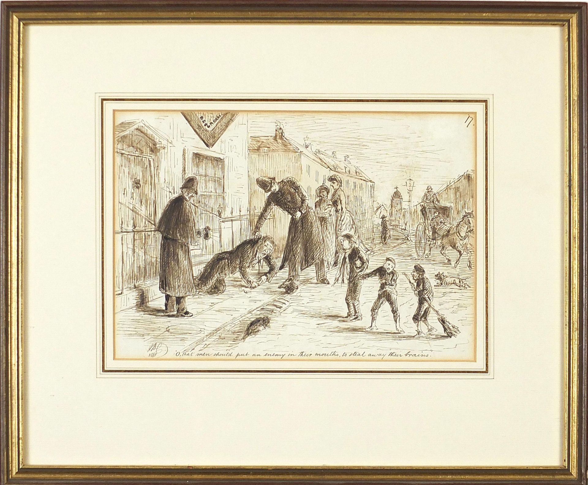 Street scenes with figures, pair of 19th century inks, one monogrammed and dated 1880 and - Image 3 of 9